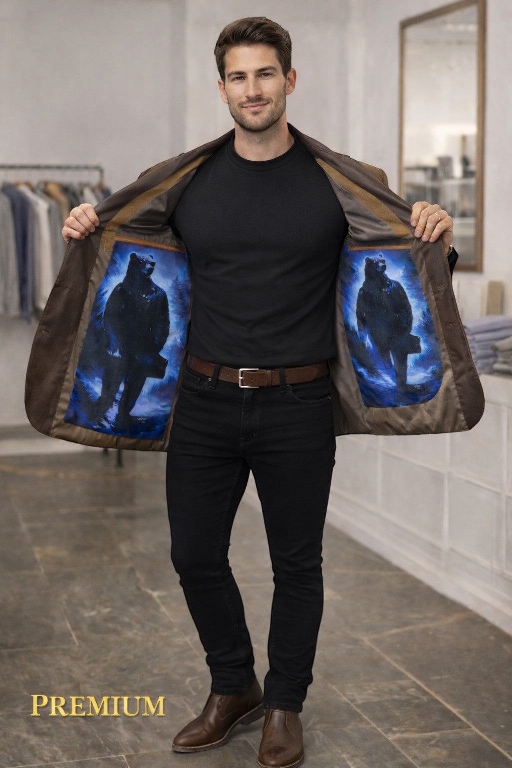 Blazer TW Exclusivo em Suede com Forro Estampado Urso